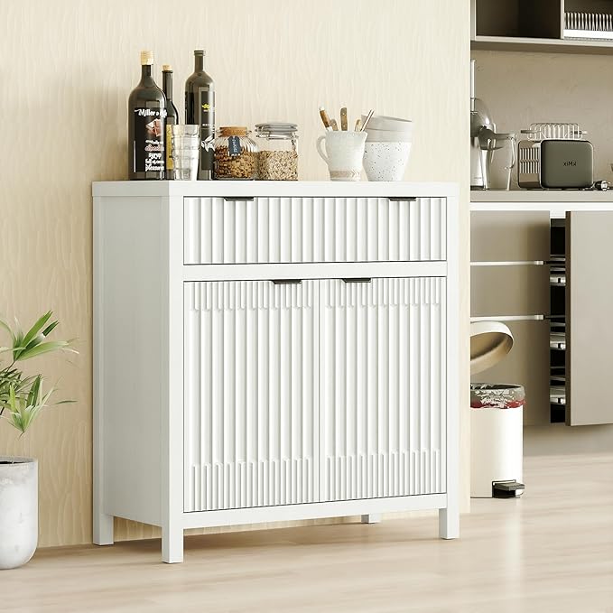 FLOWBACK Fluted Buffet Cabinet with Storage,34" Tall Kitchen Sideboard Cabinet Modern Credenza with Fluted Doors & Shelves Farmhouse Coffee Bar Media Console Accent Cabinets for Living Room, Entryway
