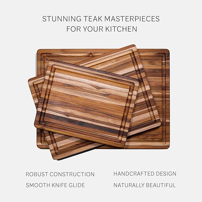 Teakhaus Cutting Board - Small (S) Wood Cutting Board with Juice Groove (14?쒵 x 10?쓂) Holiday Gift Ideas for Men and Women - Gift-Ready, Thin, Lightweight, Reversible, Knife Friendly - FSC Certified