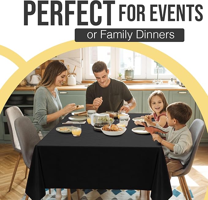 Exquisite 66% Thicker Premium Plastic Table Cloth Rectangle Table Cover 0.5 Mil 24 Pack Black Table Cloth 54 Inch x 108 Inch Disposable Tablecloth Won't Tear Easily Like Cheap Thin Brands