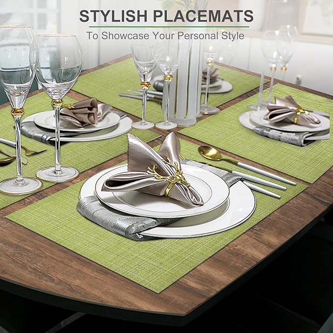 BETEAM Placemats Set of 8, Woven Vinyl Placemat for Dining Table Washable Wipeable Kitchen Place Mats Durable Indoor Outdoor Table Mats