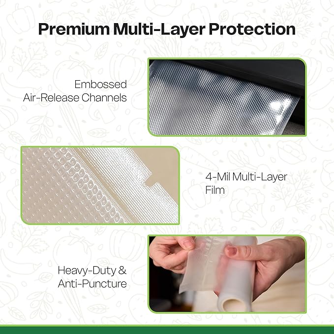 Vacuum Sealer Bag - Pack of 3 Rolls | 8inch x 20 Feet | Commercial Grade BPA Free Food Storage Bags for Storage & Sous Vide | Customized Size Heavy Duty & Freezer Safe Vac Bags for Storage