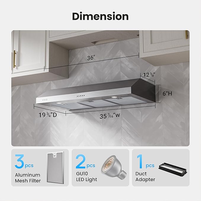 Under Cabinet Range Hood 30 Inch, 1200 CFM Dual-Motor Kitchen Vent with LED Lights, Button Control, Ducted Vent Hood, Reusable 5-Layer Aluminum Filters, Stainless Steel