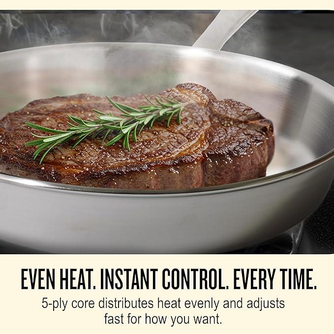 Alva Maestro 8" 5-Ply Stainless Steel Frying Pan with Glass Lid ??PFAS-Free, Non-Toxic & Oven Safe Cookware ??Induction Compatible, Even Heat Distribution, Ergonomic Stay-Cool Handle ??Belgian Design