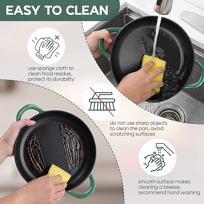 E-far Dutch Oven for Sourdough Bread Baking, 6 Qt Round Enameled Cast Iron Dutch Oven for Homemade Artisan Bread, Dome Lid & Shallow Base, Matte Black Interior & Durable, Oven-Safe to 500?? Dark Green