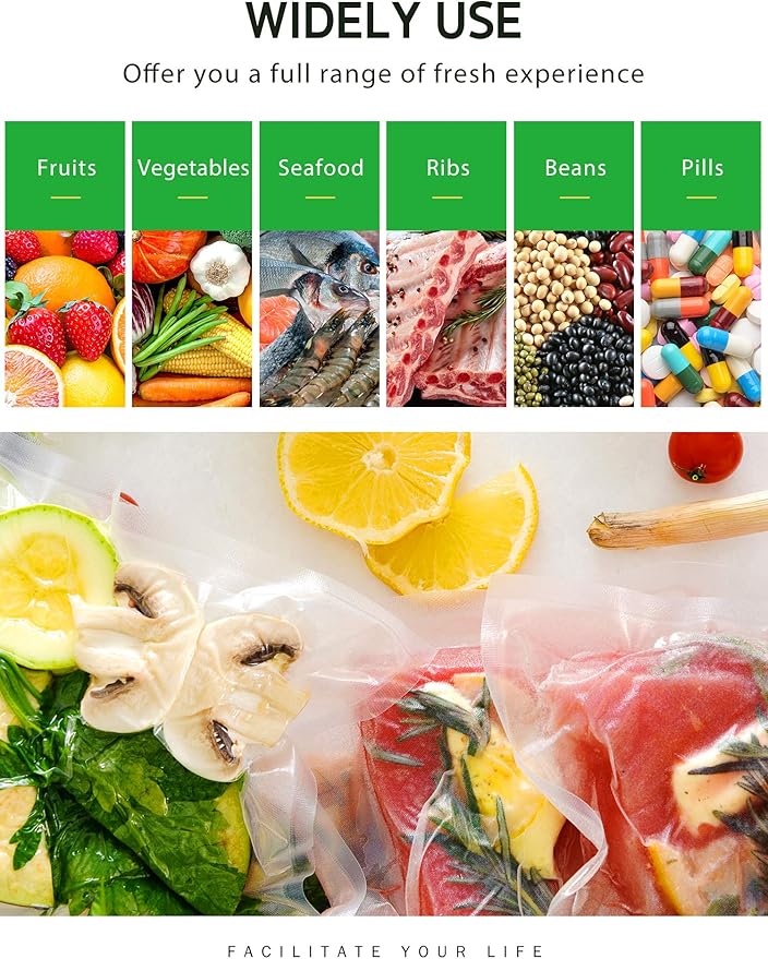 Syntus Vacuum Sealer Bags, 2 Pack 1 Roll 11" x 20' and 1 Roll 8" x 20' Commercial Grade Bag Rolls, Food Vac Bags for Storage, Meal Prep or Sous Vide