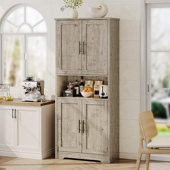 IDEALHOUSE Kitchen Pantry Cabinet, 70in Tall Storage Cabinet with Doors and Adjustable Shelves, Freestanding Cupboard for Living Room, Dining Room, Bathroom (Rustic Gray)