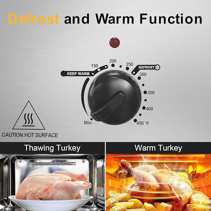 Royalcraft Roaster Oven with Self-Basting Lid, 18qt Electric Roaster with Removable Pan & Rack, Turkey Roaster Oven with Defrost & Warm Function, Stainless Steel, Silver