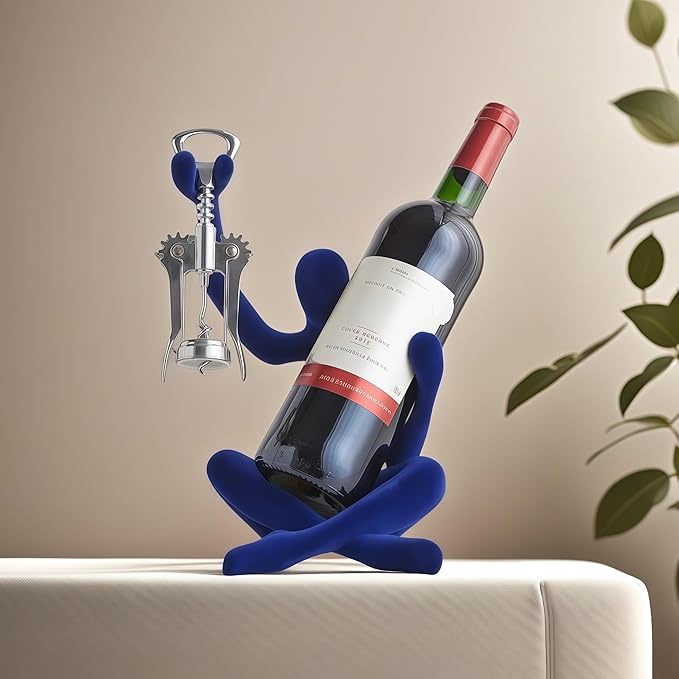 XINXUAN Abstract Wine Bottle Holder Home Decor, Resin Hollow-Out Design Decorative Wine Rack (Flocking - Blue)