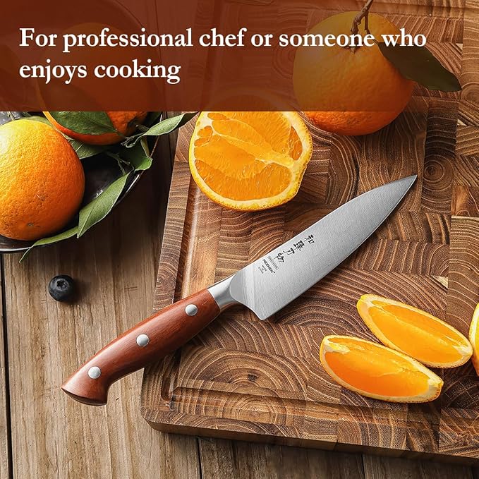 HEZHEN Petty Knife - 5.3??Chef Utility Knife, High Carbon German 1.4116 Stainless Steel Blade, Full Tang, Red Wood Handle, Premium Gift Box,