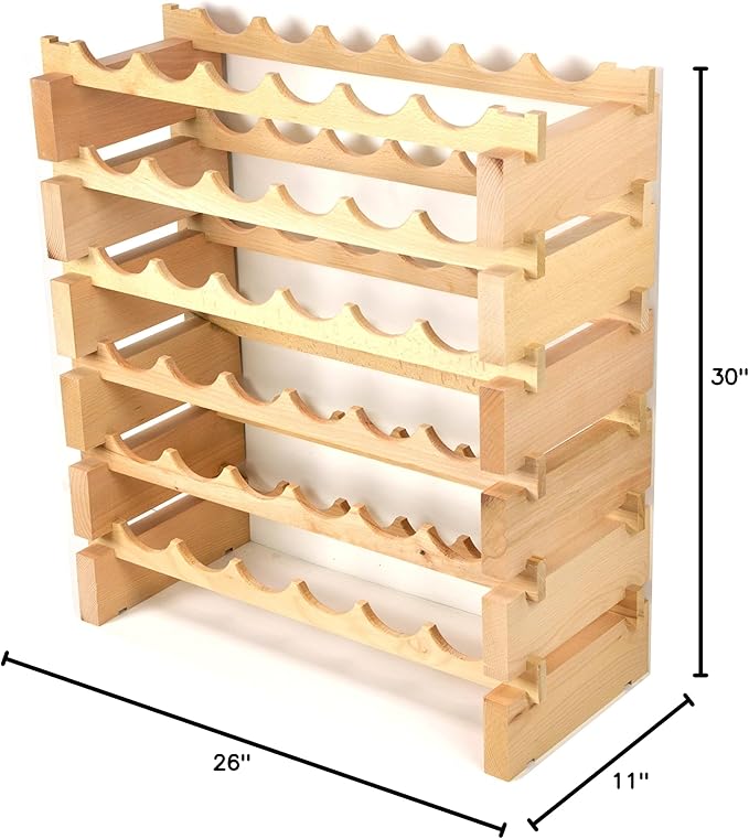 sfDisplay.com,LLC. Modular Wine Rack Beechwood 24-72 Bottle Capacity 6 Bottles Across up to 12 Rows Newest Improved Model (36 Bottles - 6 Rows)