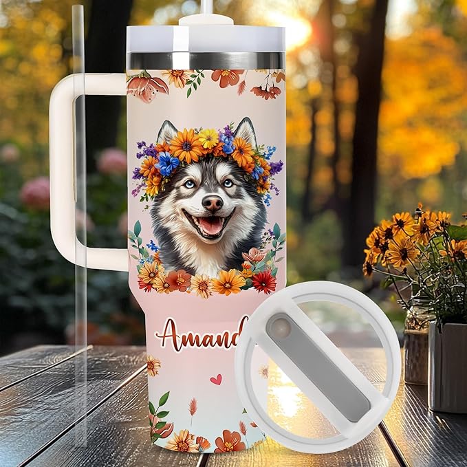 AGGLOMEKC Personalized Cute Wolf Cup - Mother's Day Birthday Gift For Animal Lovers - Just A Girl Who Loves Wolf Tumbler 40oz With Custom Name - Pet Lover Gifts For Women, Her