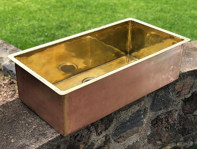 Brass Butler Sink, Gold Sink Brass Butler Sink, Handmade, Surface or Under Counter Mount, Custom Smooth Solid Brass, 34 Inch Kitchen Sink Gold Kitchen Sink