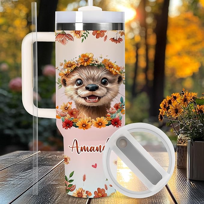 AGGLOMEKC Personalized Cute Otter Cup - Mother's Day Birthday Gift For Animal Lovers - Just A Girl Who Loves Otter Tumbler 40oz With Custom Name - Pet Lover Gifts For Women, Her
