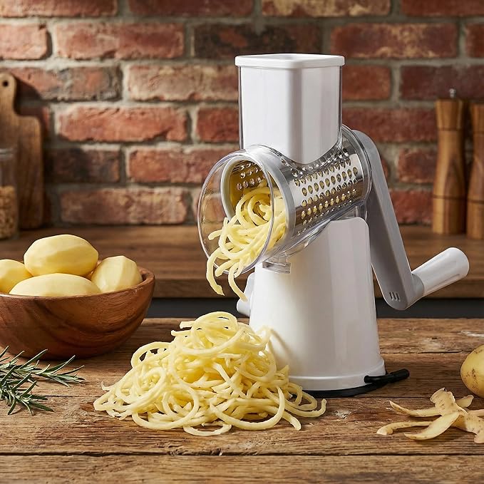Manual Multi-Function Vegetable Slicer & Grater ??Interchangeable Blades for Shredding, Slicing, Shaving (Vegetables, Cheese, Nuts) (1, White)