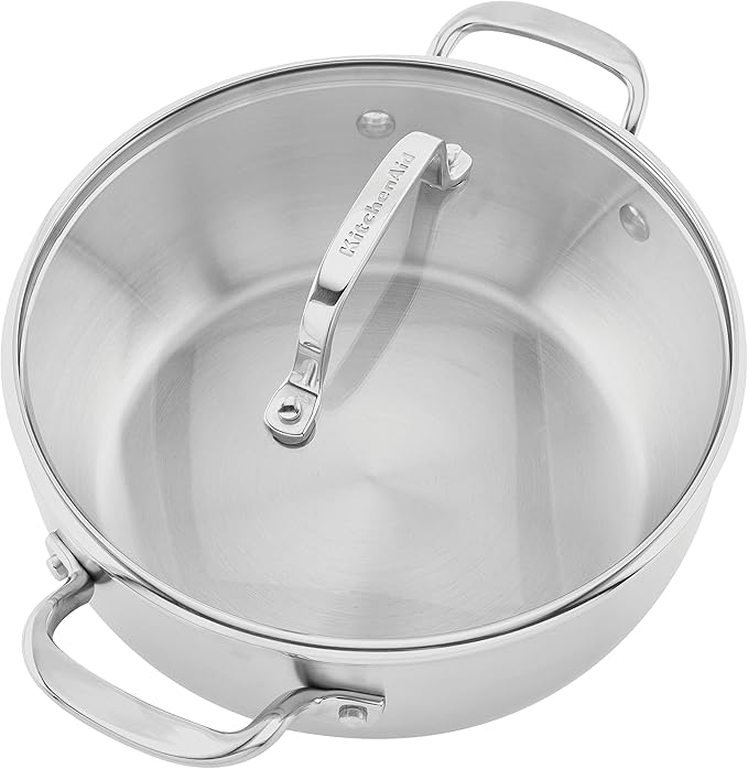 KitchenAid 71011 3-Ply Base Brushed Stainless Steel Casserole Dish/Pan with Lid, 4 Quart