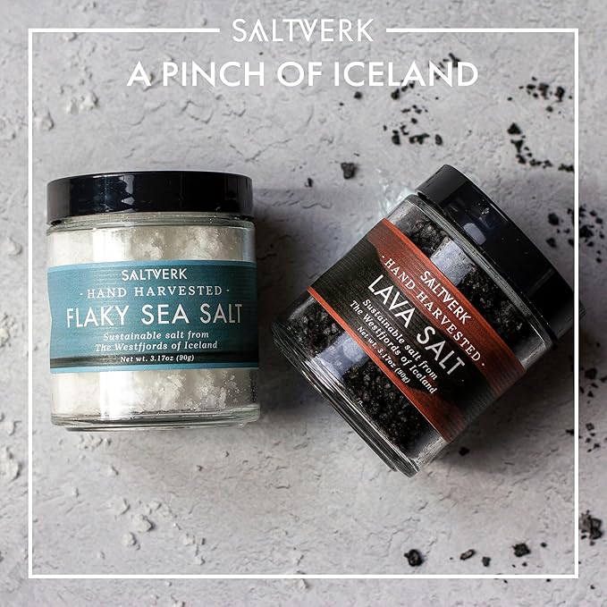 Saltverk Salt Gift Sets - Flaky, Lava, Birch Smoked, Arctic Thyme Sea Salts- Gourmet, Icelandic, Hand Harvested and Sustainably Made - Both 4 pk and 2 pk (3.17 Oz (Pack of 2), Flaky and Lava)