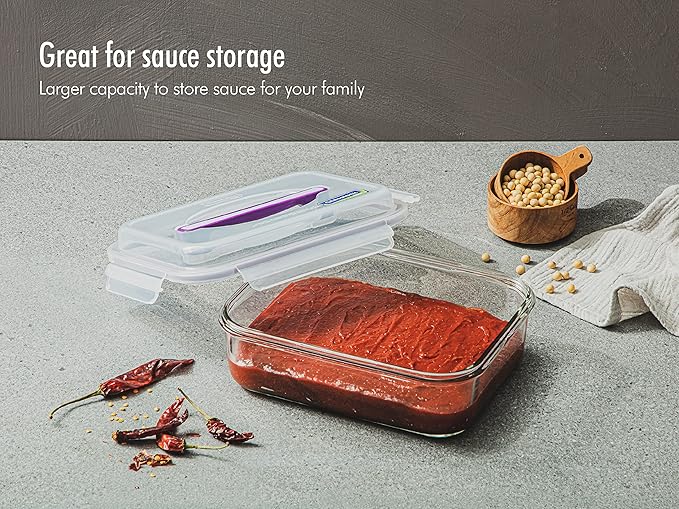 GLASSLOCK 125 Oz Glass Food Storage set of 2 ??Large Capacity, Airtight & Leak-Proof, BPA Free Lid with Carry Handle, Microwave, Dishwasher, Fridge & Freezer Safe, Marinating, Sauce, Fruit Storage