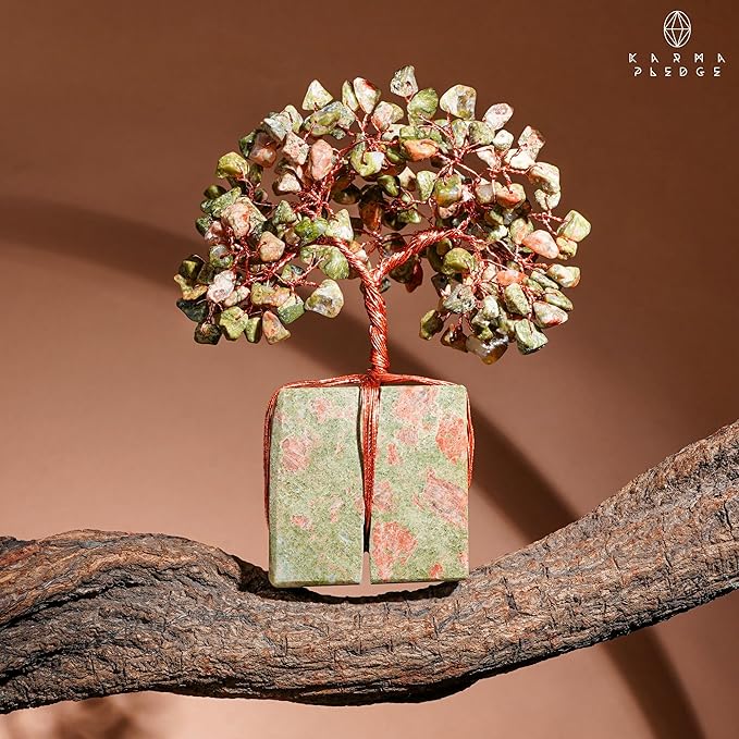 Crystal Tree for Birthday Gifts for Women, Handmade Raw Crystal Base Unakite Chakra Healing Crystal Tree of Life for Positive Energy, Money, Good Luck, Christmas D챕cor, Home and Office Decor