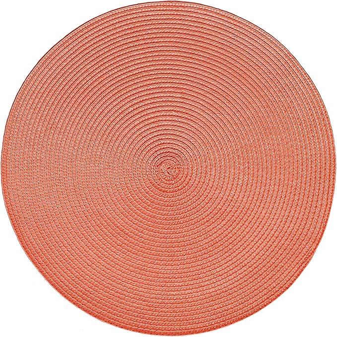 HODJOY Round Placemats Set of 6, Table Mats for Dining Table, Washable Woven Non-Slip Placemats for Halloween, 15 inch, Orange