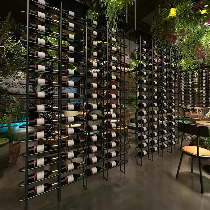 75-Bottle 5-Column Wall-Mounted Wine Rack, Gold Metal Wine Bottle Holder with Vertica Design, Space-Saving Wine Storage Shelf for Home Bar, Kitchen, Restaurant & Cellar(75 Bottles, 74.02" W)