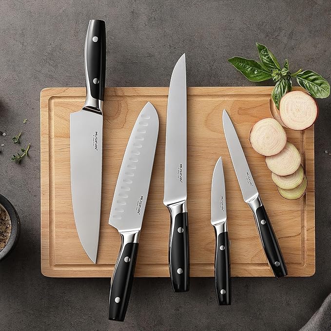 6-Piece Knife Block Sets,Stainless Steel Kitchen Knife Set with Block ??High Carbon Black Knives, Dishwasher Safe,Holiday Gift