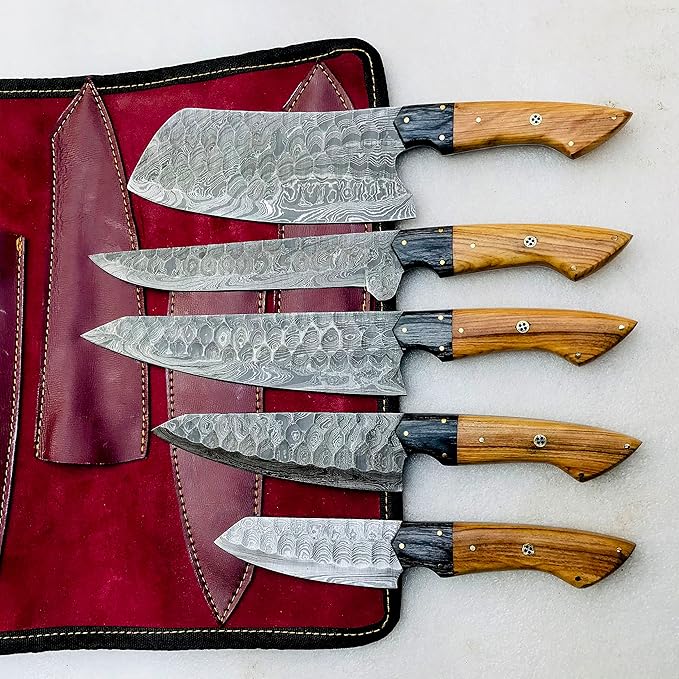 MDM Handmade Damascus Steel Kitchen Knife Set of 5pcs With sheath Chef knife set Chef Knives set Kitchen Gadgets Handmade Kitchen Gifts Viking Kitchen Knife For Men, Mothers day gifts for friend