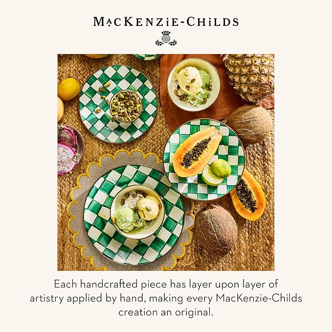 MACKENZIE-CHILDS Enamel Charger Plate, Charger Decoration for Dinner Plates or Home Decor, 12 Inches, Green-and-White Emerald Check