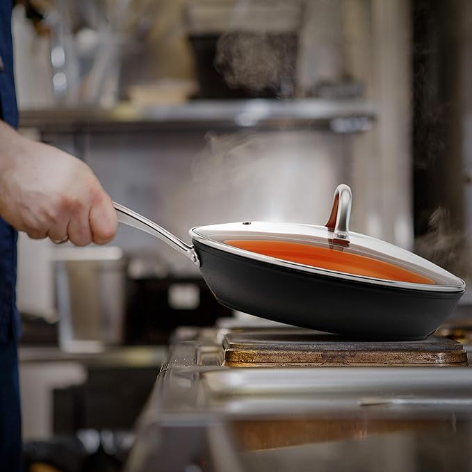 Almond Nonstick Ceramic Copper Frying Pan: Non Stick 8 Inches Skillet With Glass Lid - Round Aluminum Saute Pan for Gas, Electric and Induction Cooktops (8 Inch)
