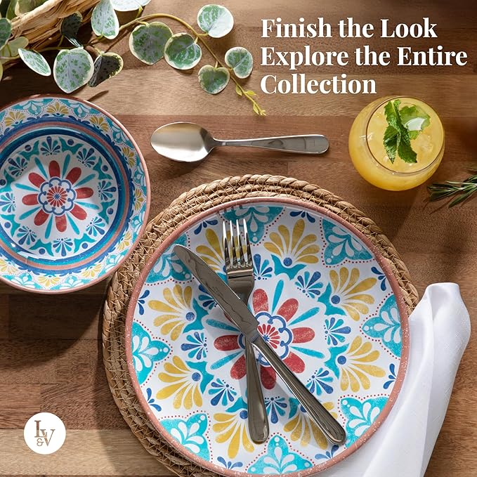Larder & Vine 12-Piece Melamine Dinnerware Set: Durable, Lightweight, Break-Resistant Plates & Bowls ??Stylish, Non-Toxic, Dishwasher Safe ??Ideal for Everyday Use, Indoor & Outdoor Dining ??Southwest