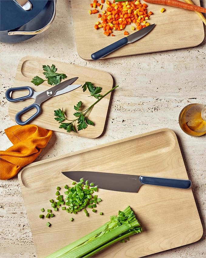Caraway 5 Piece Knife Set - Premium German Steel Blade Kitchen Knives - Ergonomic Handles - No Microplastics - Charcoal
