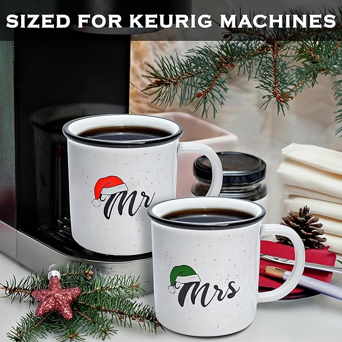 MAINEVENT Mr and Mrs Christmas Mugs Coffee Set of 2 11 Ounce Holiday Mugs
