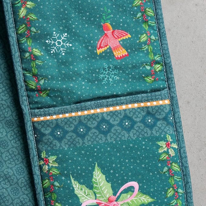 Maison d' Hermine Double Oven Mitt (7" x 35") 100% Cotton Heat Resistant BBQ Cooking Gloves with Loop for Thanksgiving Christmas Decorations Baking Cooking Barbeque Handling Hot Pan (Hygge Christmas)