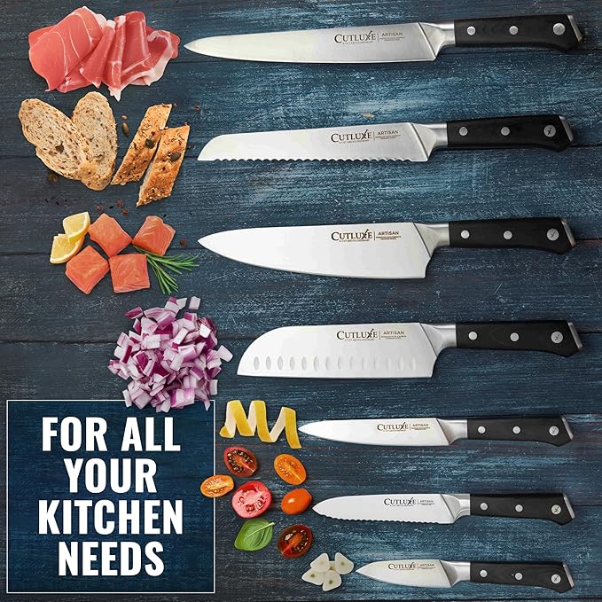 Cutluxe Chef Knife Set, 7 PCS Professional Chef's Knife Set ??Razor Sharp German Steel, Full Tang, Ergonomic Handles ??Artisan Series