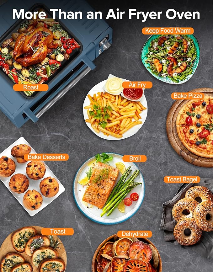 Nuwave Bravo Pro Smart Air Fryer Toaster Oven Combo, Airfryer Convection Oven Countertop, 10-in-1 Functions with Quicker & Even Crisp Technology, 1800W, 50-450째F, PFAS-Free, 21QT, Cozy Blue