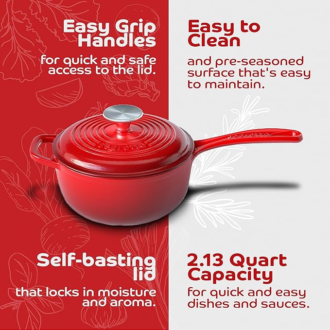 Small Sauce Pan with Lid, 2.13 QT Rosso (Gradient Red) Sauce Pot, Small Pot with Stay Cool Helper Handle and Tight-Fitting Lid - Segretto Cookware