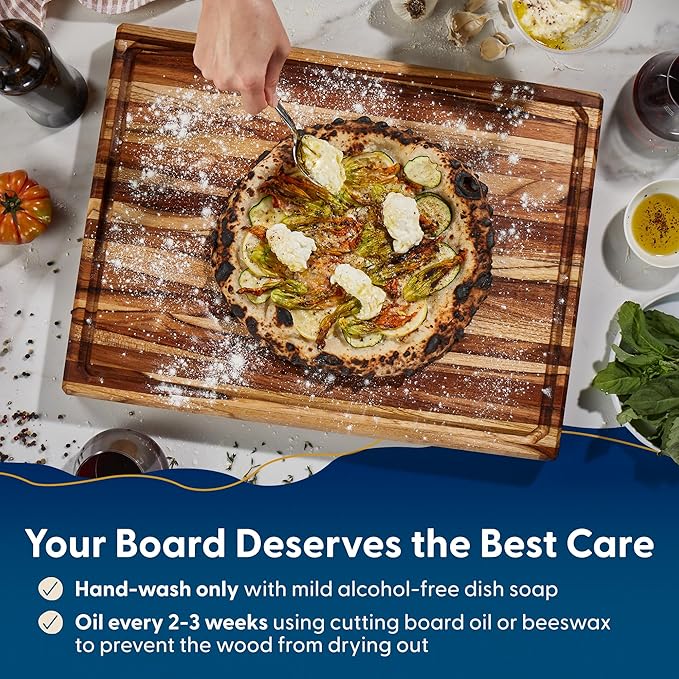 Sonder Los Angeles Bradbury Wood Cutting Board | Teak Edge Grain Cutting Board for Kitchen with Juice Groove & Sorting Compartments for Charcuterie | Gift Box Included | 20x15x1.5 in