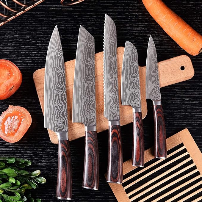 Professional Kitchen Knife Set, 5-Piece High Carbon German Stainless Steel Chef Knives with Sheaths, Ergonomic Pakkawood Handles, Ultra Sharp, Versatile for Home & Restaurant ??Premium Gift Box