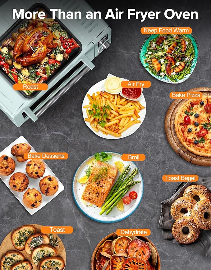 Nuwave Bravo Pro Smart Air Fryer Toaster Oven Combo, Airfryer Convection Oven Countertop, 10-in-1 Functions with Quicker & Even Crisp Technology, 1800W, 50-450째F, PFAS-Free, 21QT, Mint