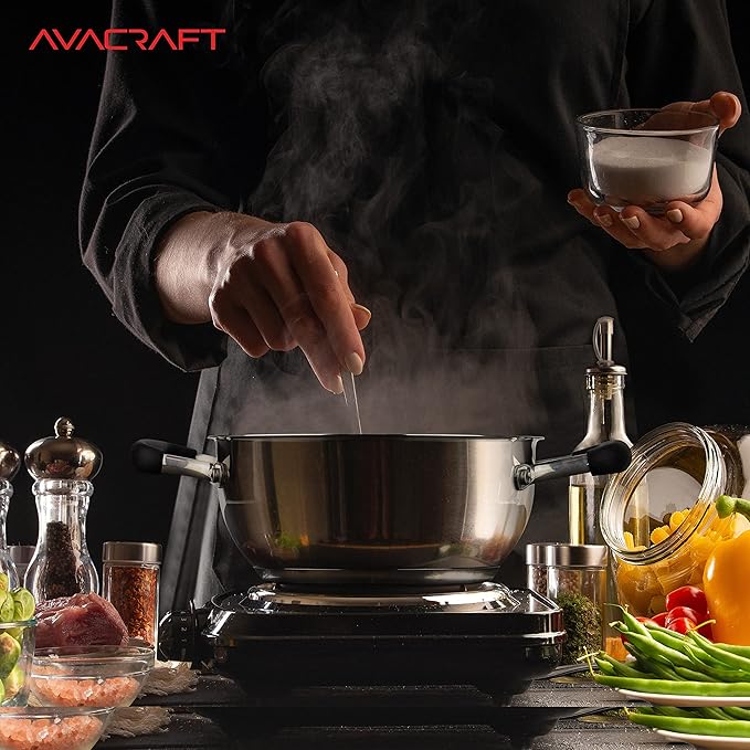 AVACRAFT 18/10 Stainless Steel Everyday Pan, Stir Fry Pan with Five-Ply Base, Chef?셲 Pan with Glass Lid, Multipurpose Stewpot Skillet, Saute Pan, Casserole in Pots and Pans (8 inch)