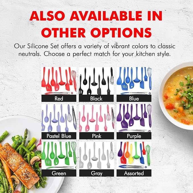 Chef Craft - Premium Silicone Kitchen Tools and Utensils Set, Non-Scratch, Withstands Temperatures up to 450째F, BPA-Free, 9 Piece Cooking Utensils Set, Gray