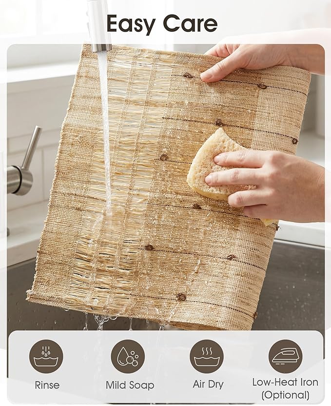 Handmade Ramie Woven Table Placemats Set of 6 (12"x18"),Natural Fiber Heat-Resistant Table Protectors for Family Dinners & Gatherings,Elevate Your Tabletop with Eco-Friendly Style