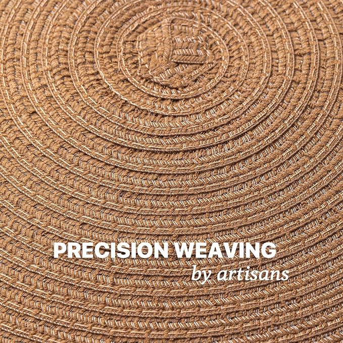Round Placemats Set of 8 Woven Placemats Washable Braided Table Mats for Dining Table Heat Resistant Non-Slip Circle Place Mats(Brown)
