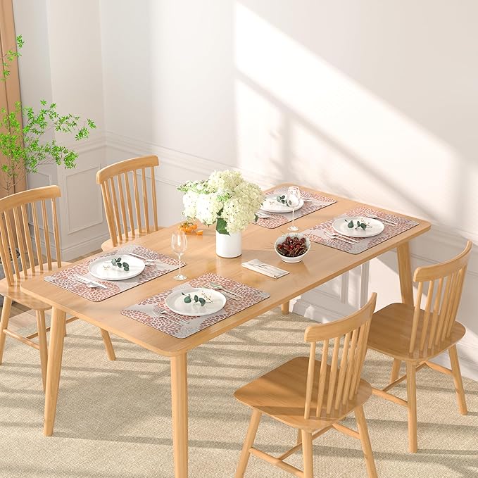 QIYI Placemats Set of 6, 12x18 Inch Faux Leather Place Mats for Kitchen Dinning, Heat Resistant Anti Slip Floral Table Mats, Waterproof Wipeable Washable Placemat Thanksgiving Table D챕cor, Brown