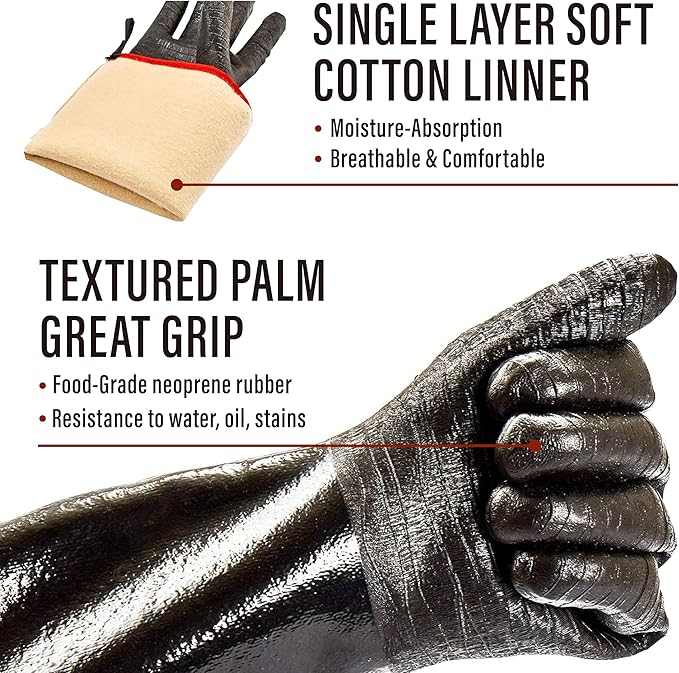RAPICCA 700째F Heat Resistant BBQ Grill Gloves, Oil Resistant & Waterproof for Smoking, Grilling, Cooking, Deep Frying Turkey, Handling Hot Greasy Meat | Great Stocking Stuffers for Men