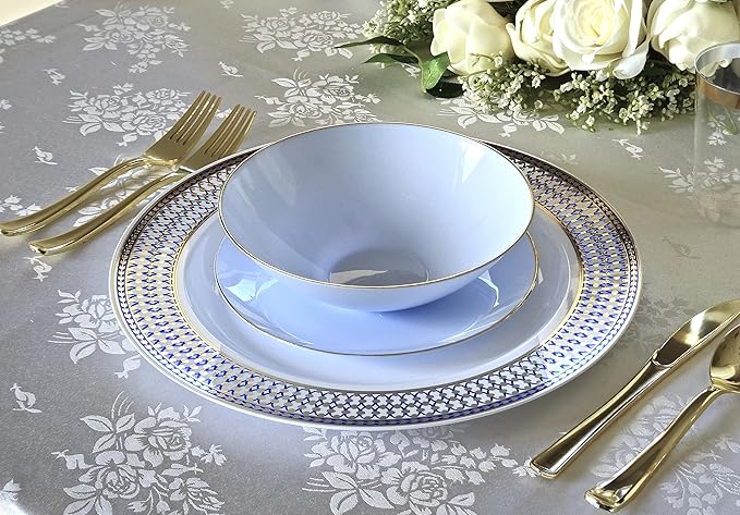 " OCCASIONS " 40 Piece Chargers pack Wedding Party 12'' Disposable Plastic Charger Plates/Chargers (Odissey Blue & Gold)