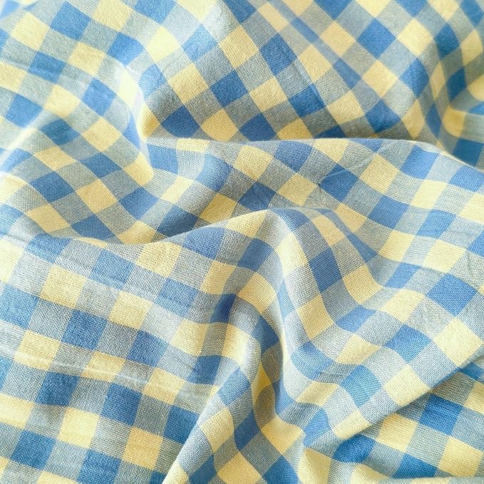 LifeTB Gingham Comforter Set Full Modern Style Blue Yellow Plaid Grid Bed Comforter 3 Pieces Soft Fluffy Checkered Pattern Comforter with 2 Pillowcases Farmhouse Gingham Bedding Set Breathable