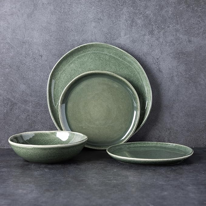 AmorArc Ceramic Cereal Bowls Set of 6, 24 oz Handmade Stoneware Bowls for Cereal Soup Salad Bread, Stylish Kitchen Bowls for Meal, Dishwasher & Microwave Safe-Jade Green