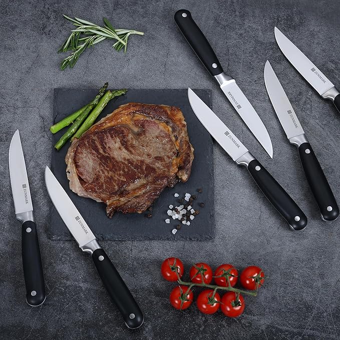 Skylark Series Steak Knives Set of 8 ??Forged High-Carbon X50CrMoV15 Steel Straight Edge, 4.5" Full Tang Kitchen Knives, One-Piece Design