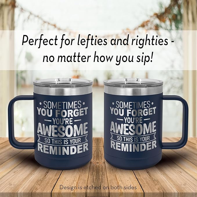 Spotted Dog Company Inspirational Travel Coffee Mug, Inspirational Gifts for Men Dad Father Wife Sister Women, Birthday For Him Her, You?셱e Awesome Tumbler, Teacher Coworker Gifts 15oz Navy Blue