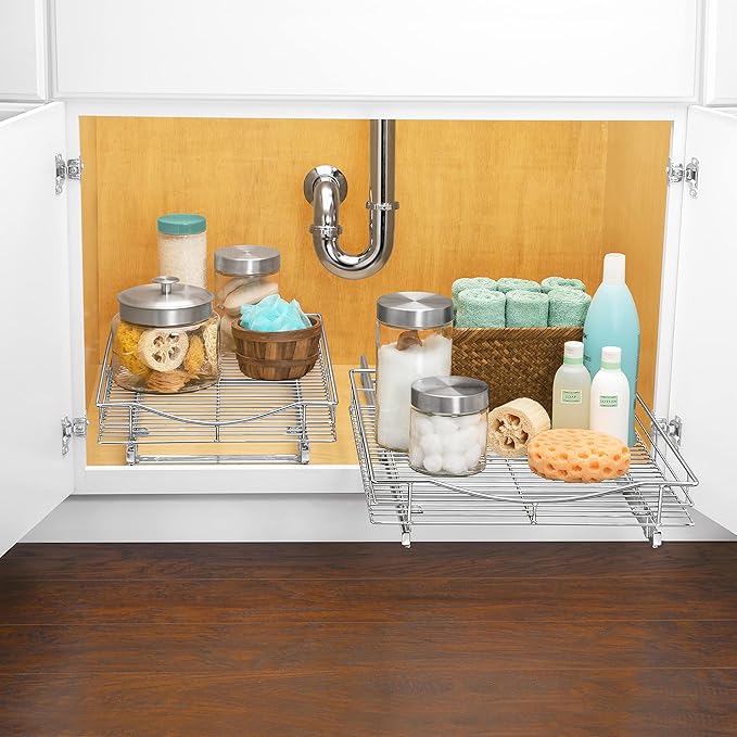 LYNK PROFESSIONAL짰 Pull Out Cabinet Organizer, 11" x 18" Slide Out Drawers for Kitchen Cabinets - Sliding Pull-Out Pantry Shelves ??Home Shelf Organizers - Lifetime Ltd. Warranty, Chrome